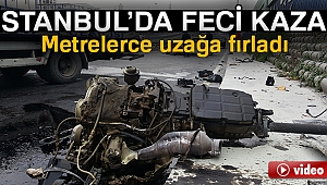 Kaza yapan lüks aracın motoru metrelerce uzağa fırladı