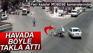 Motosiklet sürücüsü havada böyle takla attı
