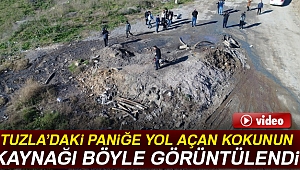 Tuzla'da kaçak kimyasal madde dökülen alan havadan görüntülendi
