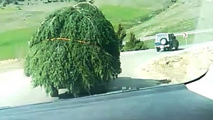 AŞIRI YÜK YÜKLENEN OTOMOBİL GÖRENLERİ ŞAŞKINA ÇEVİRDİ 