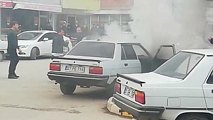 YANGIN SÖNDÜRÜCÜ SAYESİNDE ARACINI YANMAKTAN KURTARDI 