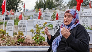 11 kuzusunun mezar taşlarını öpüp okşayarak teselli arıyor