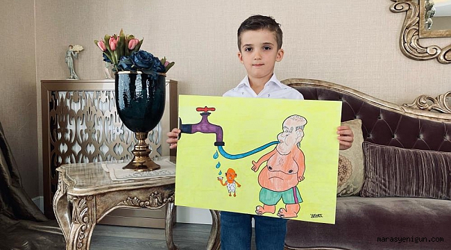 Kahramanmaraş'ta 7 yaşındaki minik karikatürist il birincisi oldu