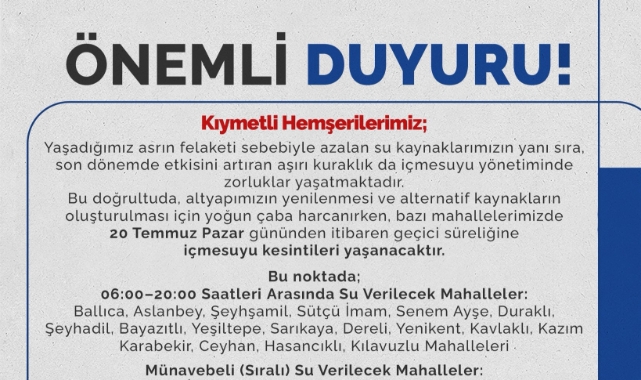 Vatandaşların Dikkatine! 20 Temmuz’dan İtibaren Geçici Su Kesintileri Yaşanacak