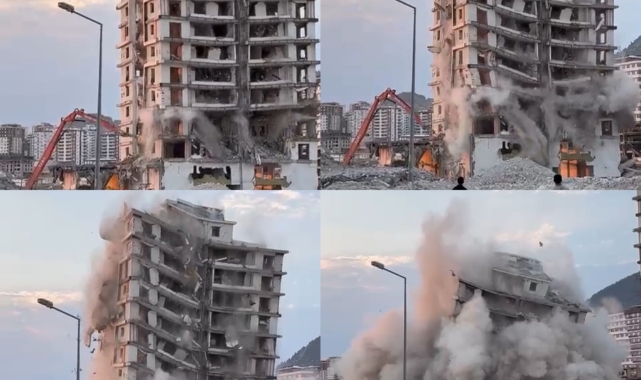 Kahramanmaraş’ta Yıkımı Yapılan Binanın Çökme Anı Kameraya Yansıdı