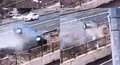 Otomobilin Drenaj Kanalına Uçtuğu Anlar Görüntülendi