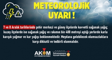 Şehir Genelinde Kuvvetli Sağanak ve Kar Yağışı Uyarısı