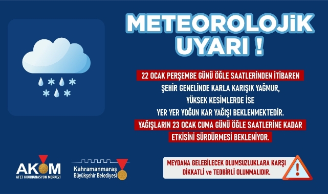 Kahramanmaraş Genelinde 22 Ocak’ta Kar Yağışı Bekleniyor