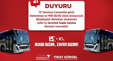 15 Temmuz’da Büyükşehir’den Ücretsiz Toplu Taşıma Hizmeti